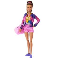 Barbie ® Gymnastic Playset with Brunette Gymnast Doll, C-Clip for Flipping Action, Balance Beam, Warm-Up Suit & Accessories Fashion