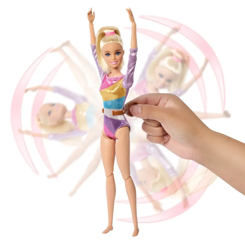 Mattel Canada Inc. Barbie® Gymnastic Playset with Blonde Gymnast Doll, C-Clip for Flipping Action, Balance Beam, Warm-Up Suit & Accessories Fashion