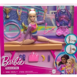 Mattel Canada Inc. Barbie® Gymnastic Playset with Blonde Gymnast Doll, C-Clip for Flipping Action, Balance Beam, Warm-Up Suit & Accessories Fashion