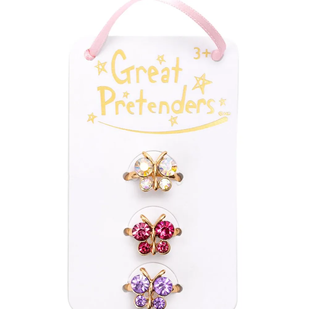 Great Pretenders Boutique Butterfly Gem Ring Set, 3pcs Clearance