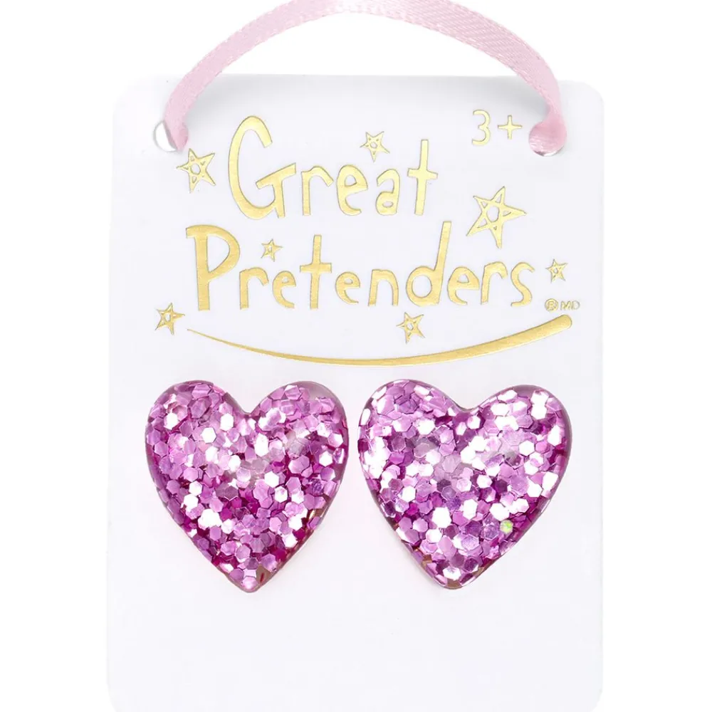 Great Pretenders Boutique Glitter Hearts Clip On Earrings, Assorted Fashion