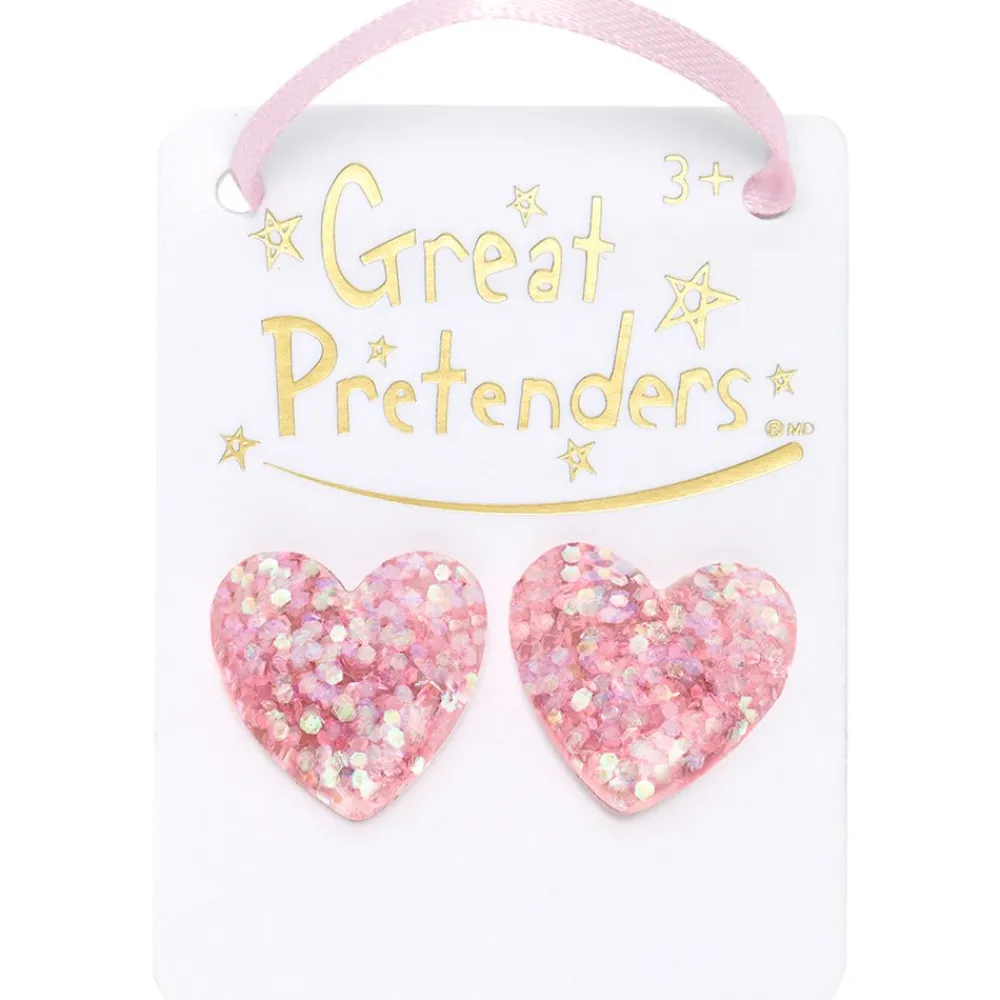 Great Pretenders Boutique Glitter Hearts Clip On Earrings, Assorted Fashion
