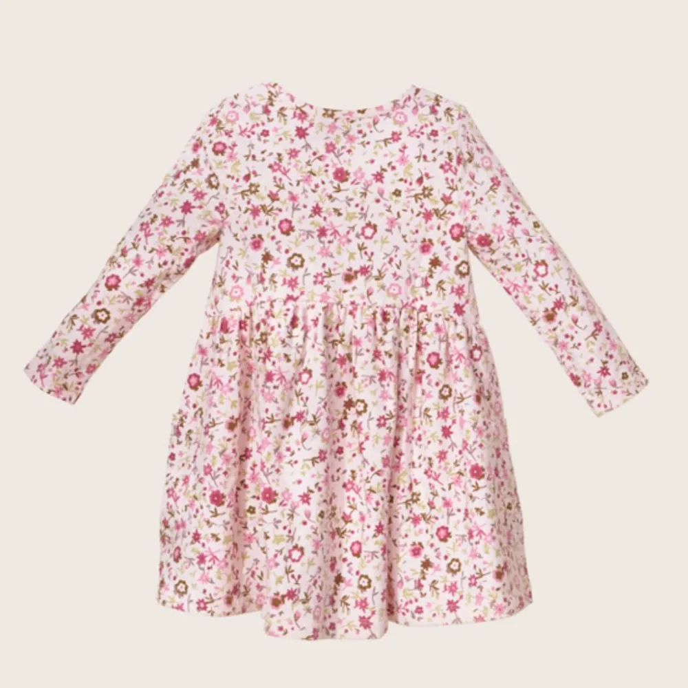rise little earthling Fleece Swing Dress 9-12m Lt Pink AOP Clearance