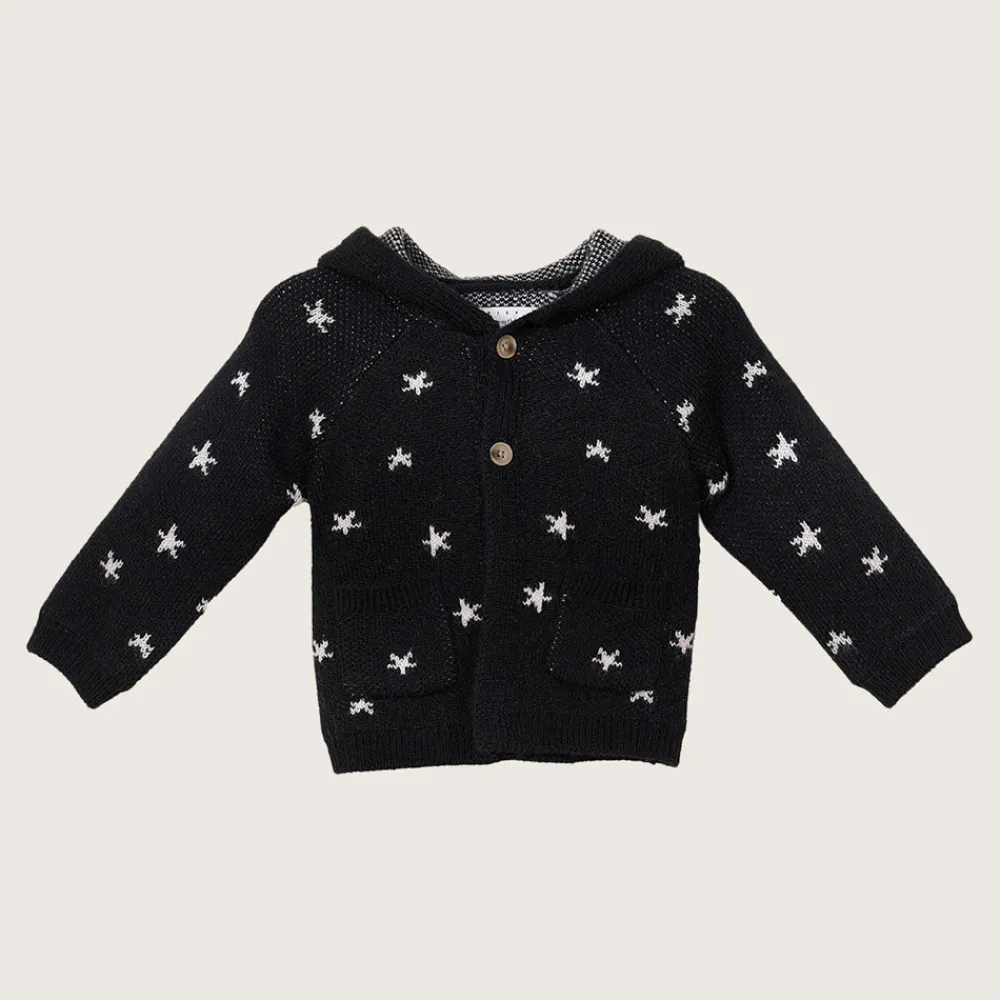 rise little earthling Hooded Jacquard Cardigan Anthracite Stars Sale