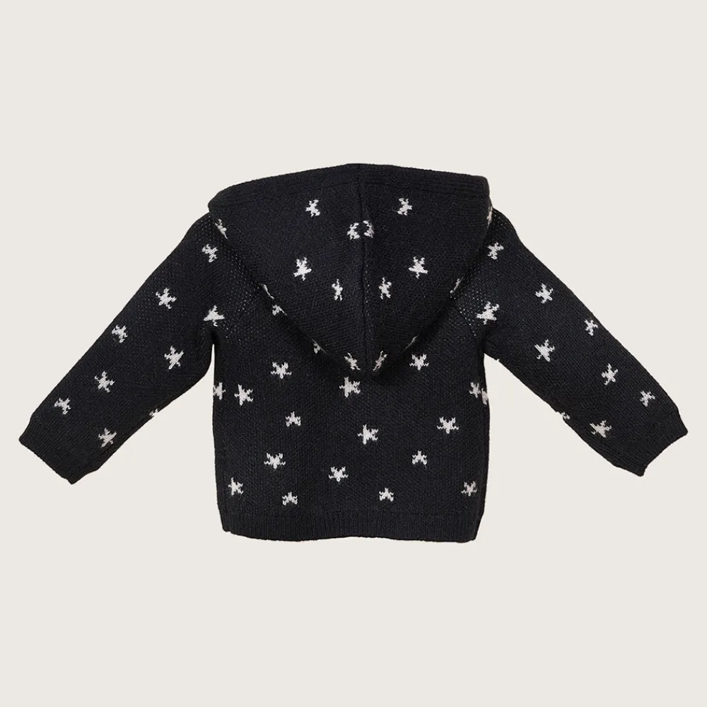 rise little earthling Hooded Jacquard Cardigan Anthracite Stars Sale