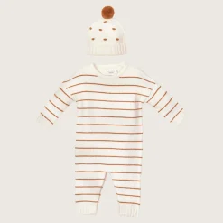rise little earthling Knitted Romper Set Antique White Stripe New