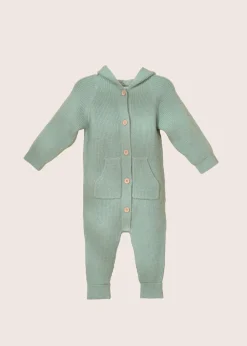 rise little earthling Rib Knit Raglan Romper Green New