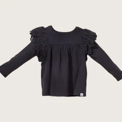 rise little earthling Ruffle Shoulder Tee Black 9-12m Best