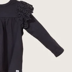 rise little earthling Ruffle Shoulder Tee Black 9-12m Best