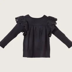 rise little earthling Ruffle Shoulder Tee Black 9-12m Best