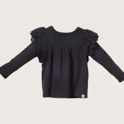 rise little earthling Ruffle Shoulder Tee Black 9-12m Best