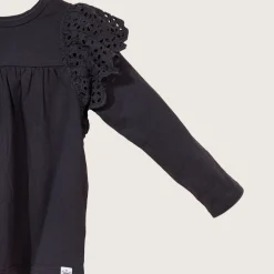 rise little earthling Ruffle Shoulder Tee Black 9-12m Best